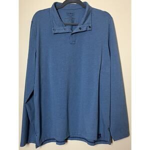 LL Bean Mens L-REG 1/4 Snap Button Pullover Blue Mock Neck Henley Pima Cotton